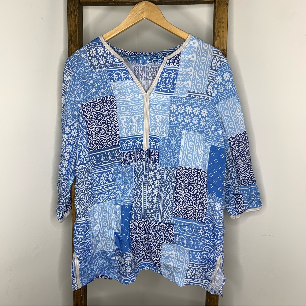 J. McLaughlin Carly Bandanna Patchwork Catalina Cloth Top L